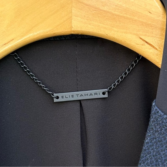 Elie Tahari Single Button Tweed Blazer Viscose Polyester Navy Blue 6 - Picture 3 of 15